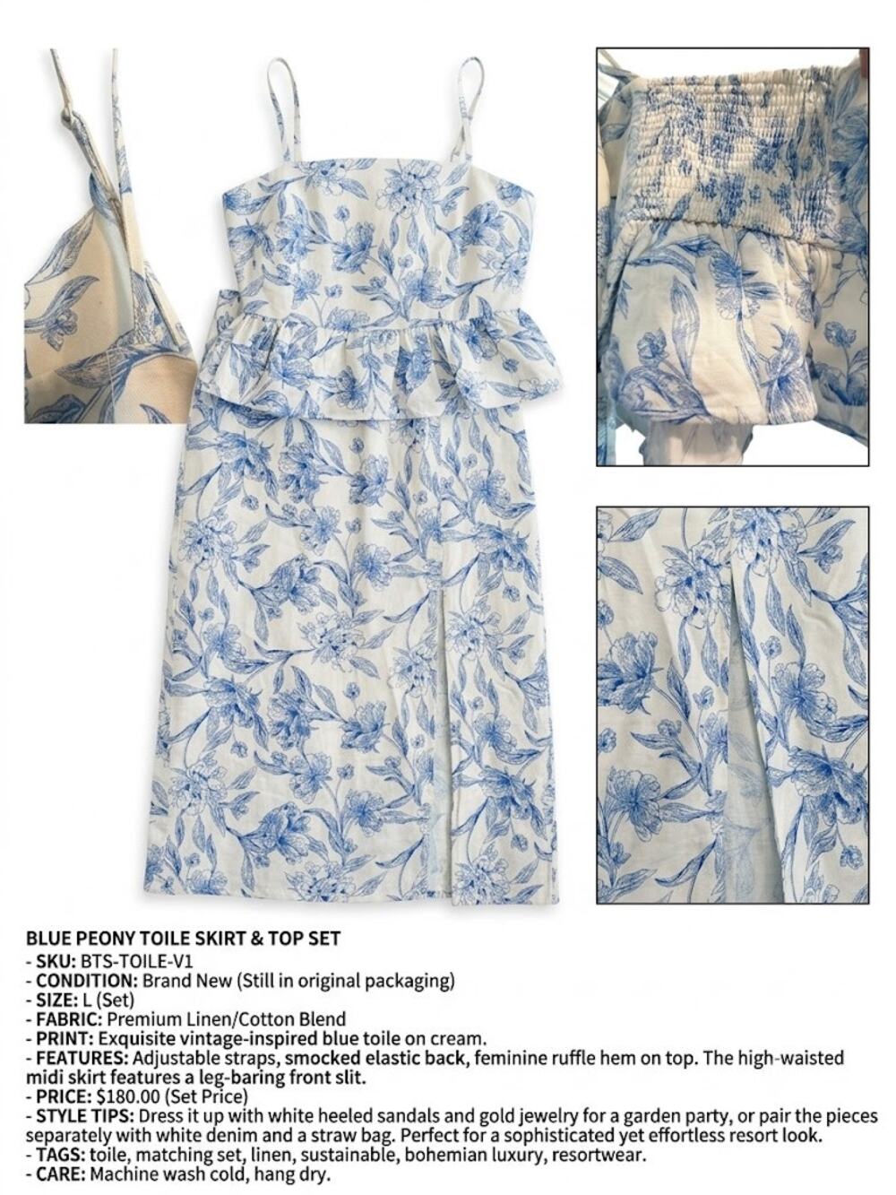 Women's Blue & White Floral Two-Piece Set